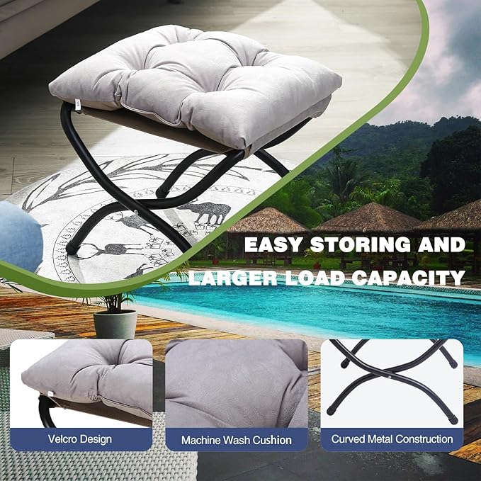 Foldable Upholstered Footstool, Space-Saving Washable Cushion, 18.5"x14.8"x15", 150lb, Indoor/Outdoor - Living Room/Bedroom/Patio Light Grey