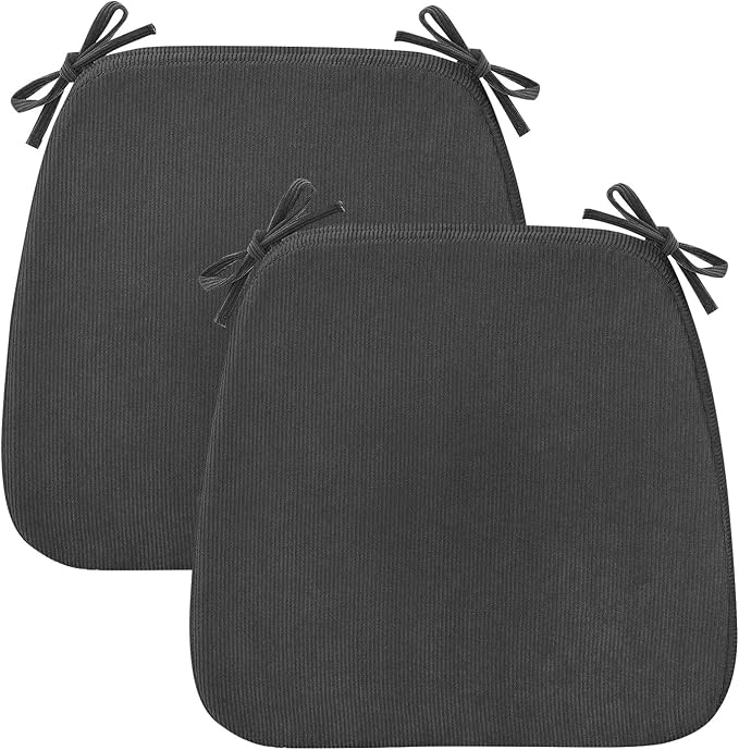 2'' Thick High-Density Foam Indoor Chair Cushions | Dining Chair Pads with Ties, Removable Washable Cover, Kitchen Chair Cushions 17"x16",Dark Gray 2 Pack