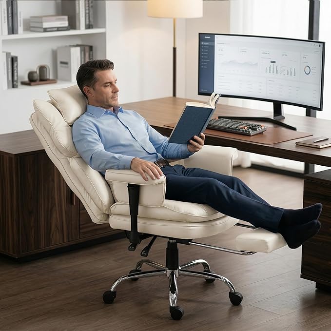 Big and Tall Massage Office Chair with Heat, Extra Wide Double-Layer Pocket Spring Cushion, High Back Reclining Gaming Chair with Adjustable Armrests & Footrest, Heavy Duty Ergonomic Chair, White