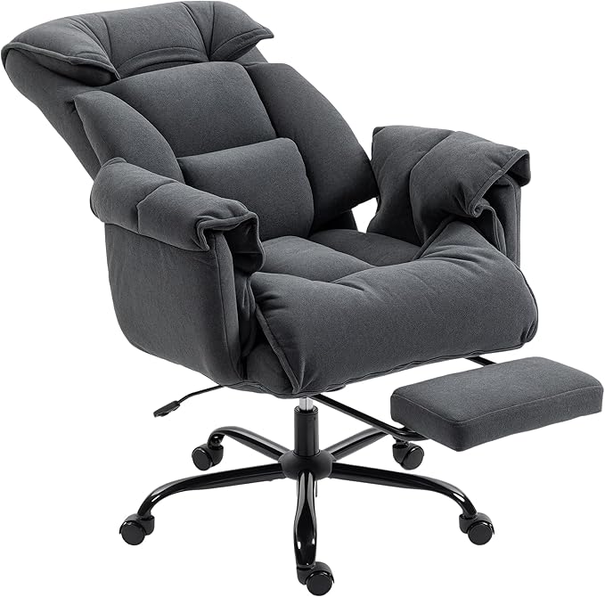 HOMCOM Executive Office Chair Comfy with Foot Rest, Reclining Swivel Computer Desk Chair with High Folding Back, Thick Cushion, Padded Armrest, Adjustable Height, Rolling Wheels, Dark Gray