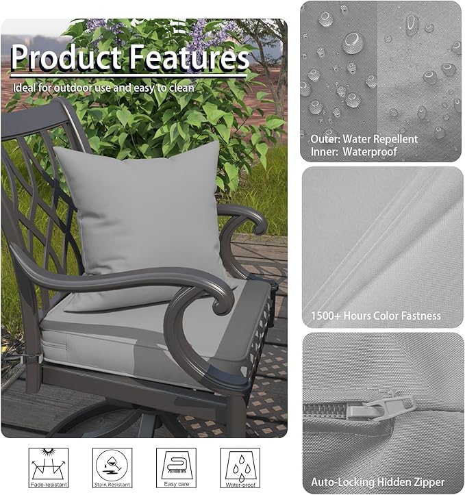 Large 20x20 Inch Outdoor Throw Pillow Covers Cushion Case Set of 2 Waterproof Durable Decorative Cushion for Patio, Deck, Poolside and Outdoor Furniture, Gray