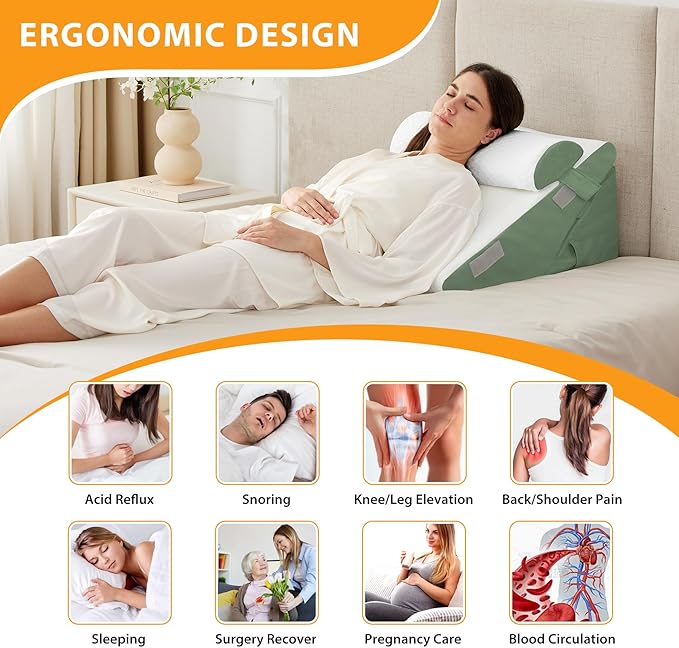 Ruqmuis 3PCS Wedge Pillow Set for After Surgery, Adjustable 9&12 Inch Bed Wedge Pillow for Sleeping, Incline Pillow Wedge for Headboard, Post Surgery, Acid Reflux, Neck&Back Support, Green