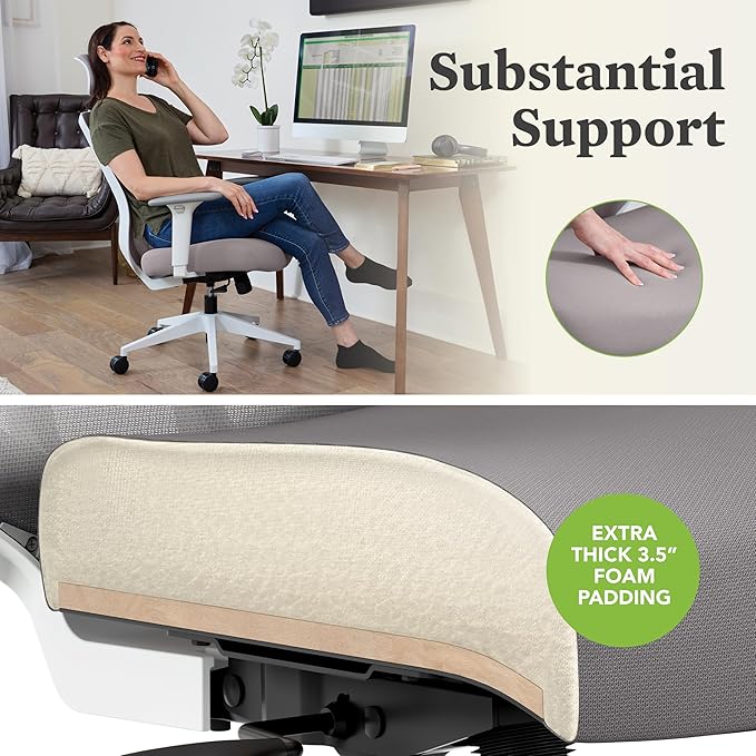 HON Altern Ergonomic Office Chair with Headrest, Arms, Wheels, Foam Cushion Seat, Mid Back Home Office Desk Chair Comfy, Gaming Chair, Height Adjustable Arms, Synchro-Tilt, White Frame, Apricot