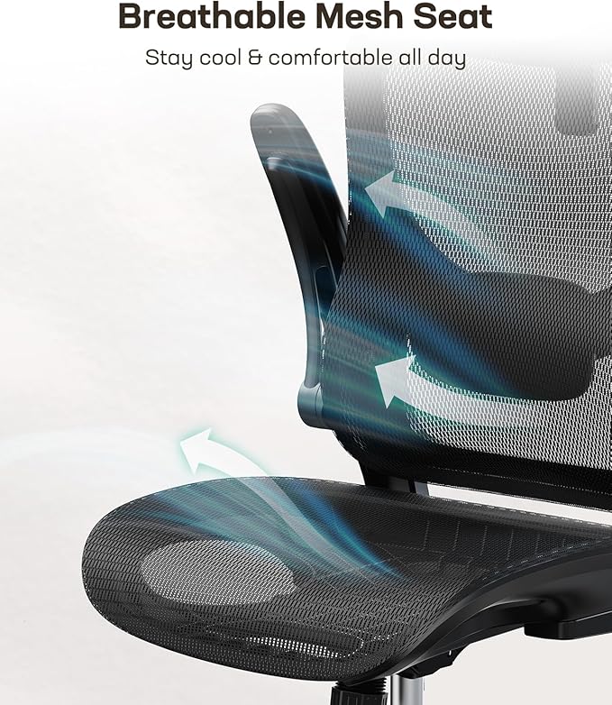 Marsail Ergonomic Mesh Office Chair High Back Home Office Desk Chair with Adaptive Lumbar Support, 2D Headrest, 3D Flip-Up Armrests, Height Adjustable and Rocking Tilt for Home Office and Gaming