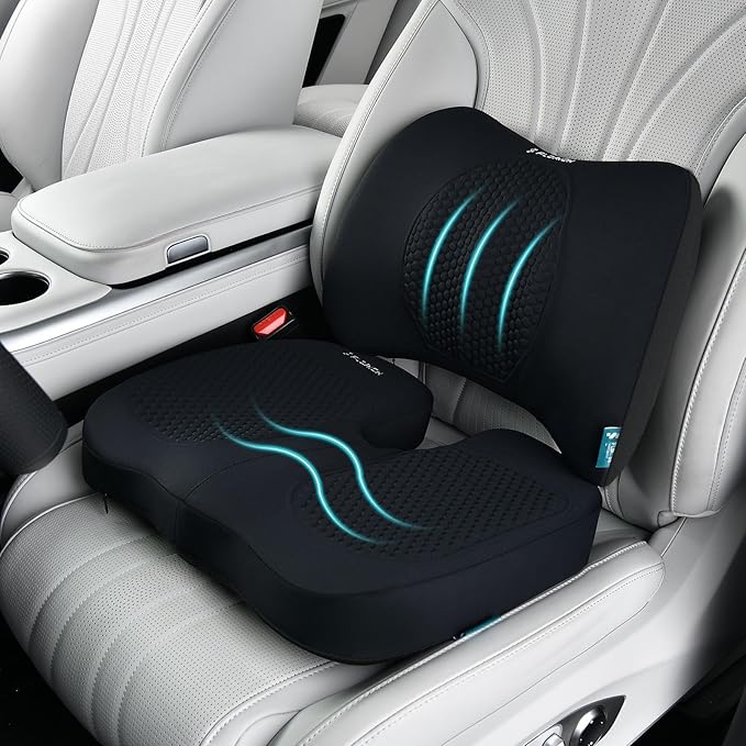FLORICH Car Seat Cushion and Back Support for Office Chair Memory Foam Chair Cushions Pressure Relief Seat Pads with Gel Massage Point Lumbar Support (Black)