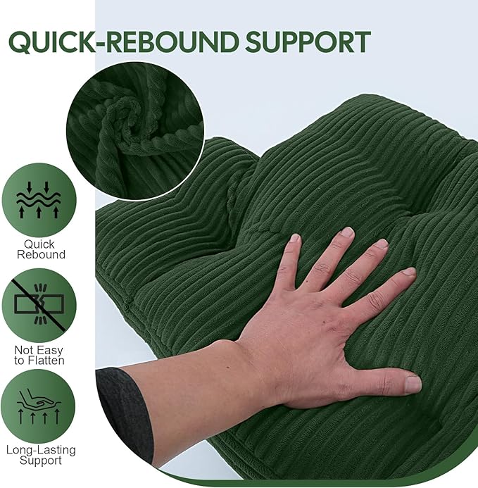 Lumbar Support Pillow for Recliner Chair/Couch/Car, Large Back Support Pillow for Office Chair for Elderly, Tufted Corduroy Back Cushion, Ideal for Pain Relief, Reading&Gaming, Green