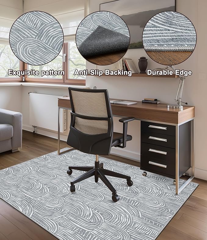 chakme Office Chair Mat for Hardwood Floor, 60"x45" Easy Glide Computer Desk Mat Protector for Rolling Chair Under Desk Rug Nonslip Backing, Machine Wash, (Arc)