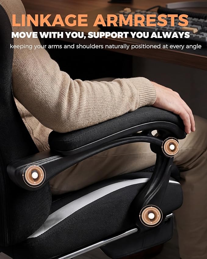 GTPLAYER Gaming Chair with Foot Rest & Pocket Spring Cushion, Ergonomic High Back Computer Desk Chair with Headrest & Lumbar Support for Back Pain Relief, Breathable Fabric, Black