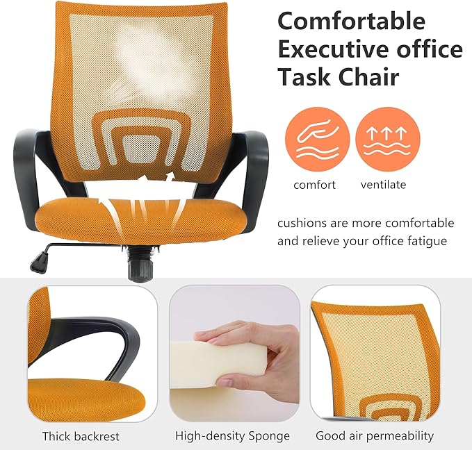 PayLessHere Home Office Chair - Adjustable Ergonomic with Lumbar Support, Armrest, High Density Mesh, 360 Swivel for Adults (Pack of 1, Orange)