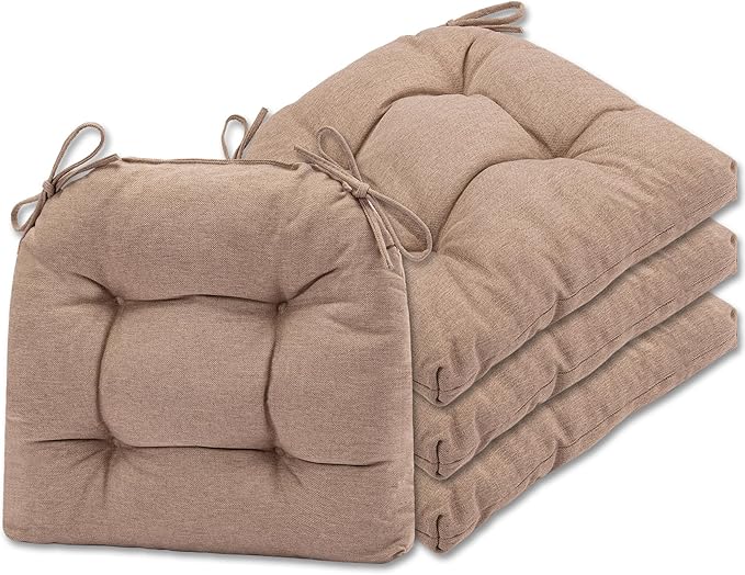 SQUARE MOON Chair Cushions for Dining Chairs, 3 Inch Thick Comfortable Kitchen Chair Pads, Dining Room Seat Cushions with Ties, Machine Washable, 17" x 16" x 3", 4/Pack, Light Coffee