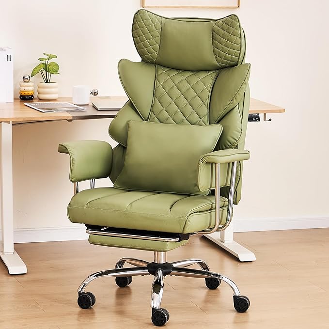 DYHOME 500 Lbs Kneading Massage Office Chair with Foot Rest, Ergonomic Reclining Home Computer Chair, High Back Thick Cushion Big & Tall Office Chair, Comfy Leather Heavy Duty Executive Chair, Green