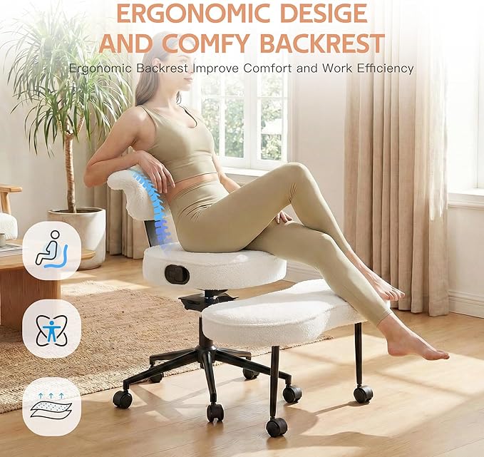 Garvee Ergonomic Cross Legged Office Chair with Lumbar Support, 360° Swivel Meditation Chair with Wheels - Adjustable Height for ADHD Desk & Yoga, Wide Criss Cross Chair, Kneeling Chair for Home