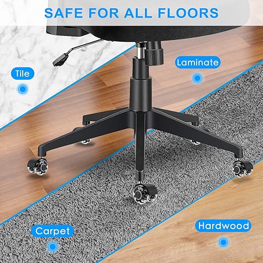 Office Chair Caster Wheels (Set of 5),Heavy-Duty Chair Wheels Support 2200lbs,Mute Rubber Chair Casters for Hardwood Floors and Carpet,2 Inch Universal Fit (Black)