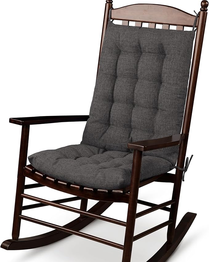 ELFJOY Rocking Chair Cushion Large Rocking Chair Pads with Ties Premium Linen High Back and Seat Cushion 2 Piece Set Linen Dark Grey