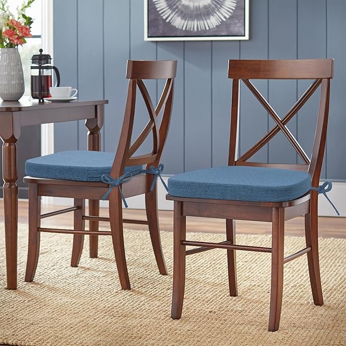 Shinnwa Chair Pad for Dining Chair, Non-Slip Kitchen Chair Cushion with Detachable Straps and Machine Washable Cover, 17x16x2in, Blue
