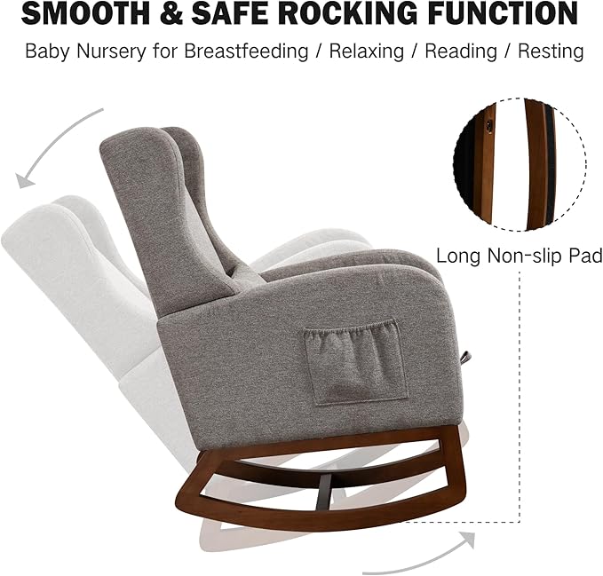 Chifee & Vingol Rocking Chair Nursery with Foot Rest & Pillow,Polyester,Light Grey