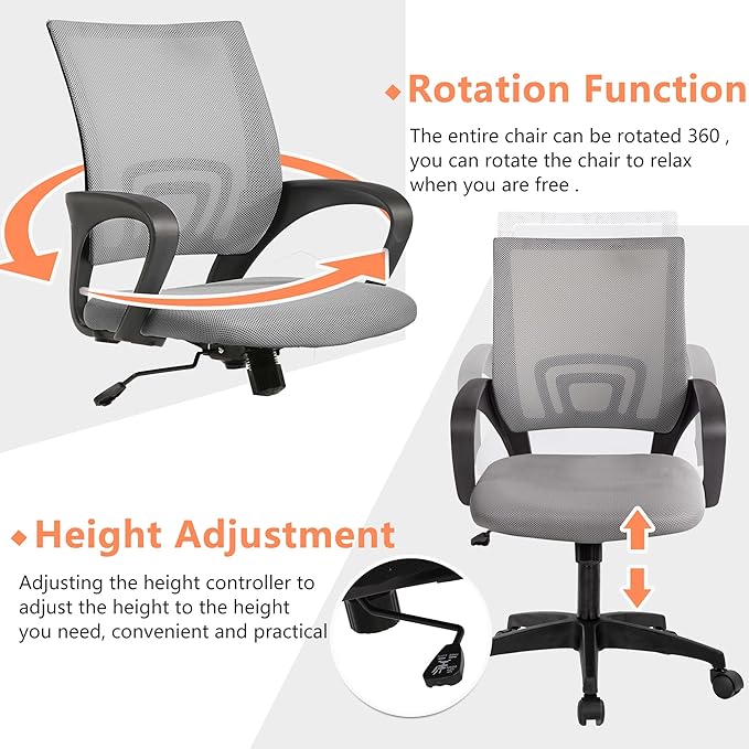 PayLessHere Home Office Chair Desk Computer Chair Adjustable Ergonomic Chair Lumbar Support Armrest Executive with High Density Mesh 360 Degree Swivel Chair for Adults Chair (Pack of 1, Grey)