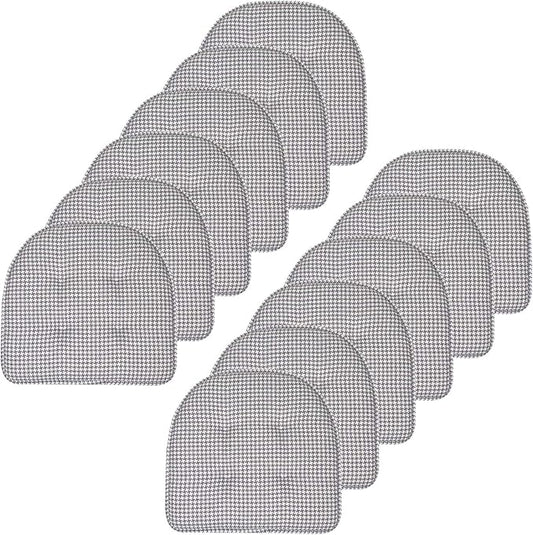 Sweet Home Collection Chair Cushion Memory Foam Pads Tufted Slip Non Skid Rubber Back U-Shaped 17" x 16" Seat Cover, 12 Count (Pack of 1), Houndsooth Gray