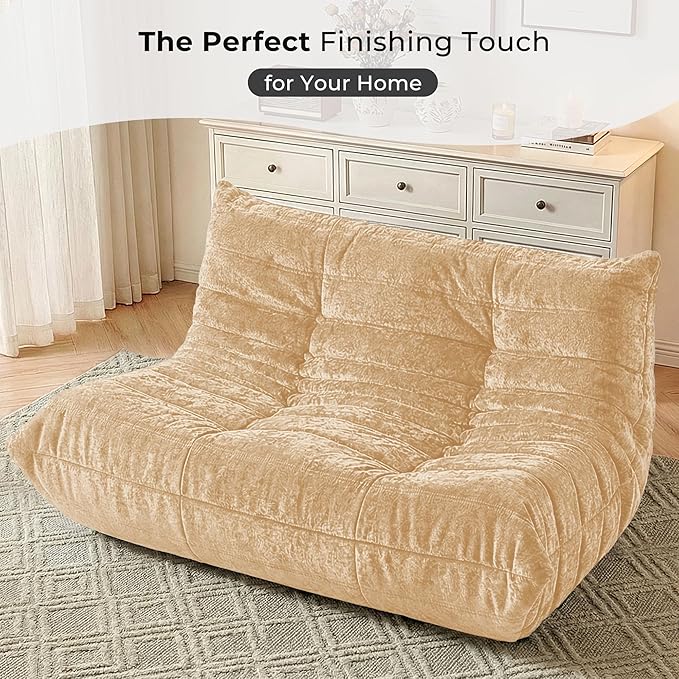 HABUTWAY Bean Bag Chair, Giant Bean Bag Chairs for Adults, Loveseat Fireside Chair, 2 Seater Lazy Bean Bag Sofa Memory Foam Couch for Living Room, Bedroom, Office (Khaki)