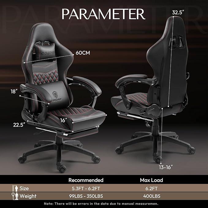 Dowinx Big & Tall Vintage Gaming Chair for Adults, 400 lb Capacity Heavy Duty Ergonomic Computer Chair with Massage Lumbar, Footrest & Easy Side Recline, Black