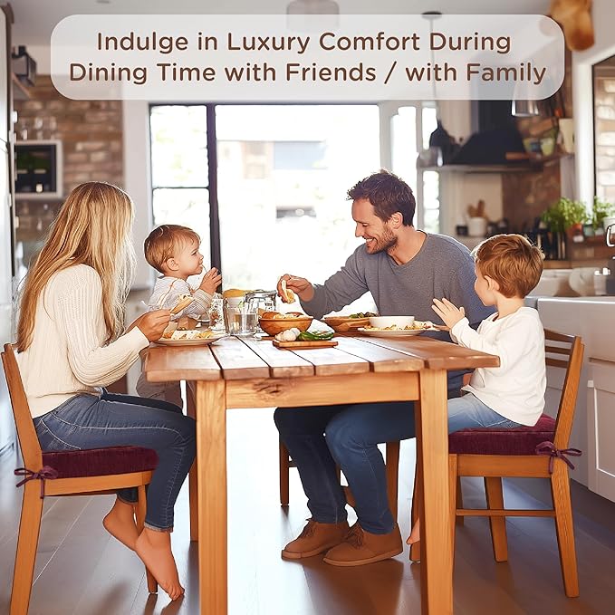 Codi Dining Chair Cushions 2 Pack, Thick Chairs Pads for Indoor Kitchen Room - Washable, Non-Slip Memory Foam Seat Cushion with Ties, 16.5"x16.5"x 3.5", Set of 2, Wine New