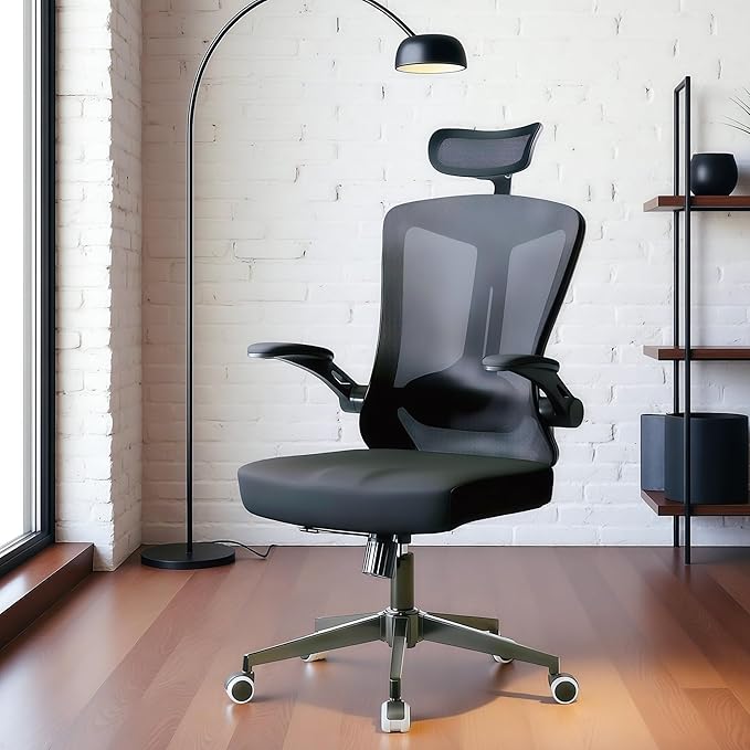 Ergonomic Office Chair - 350LB Comfy Desk Chairs with Adjustable Headrest and Lumbar Back Support, Mesh Computer Chairs with Wheels and Arms for Home Office, Study (Black-with Headrest)