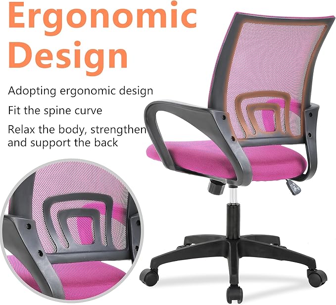 PayLessHere Home Office Chair - Adjustable Ergonomic with Lumbar Support, Armrest, High Density Mesh, 360 Degree Swivel (Pack of 2, Pink)