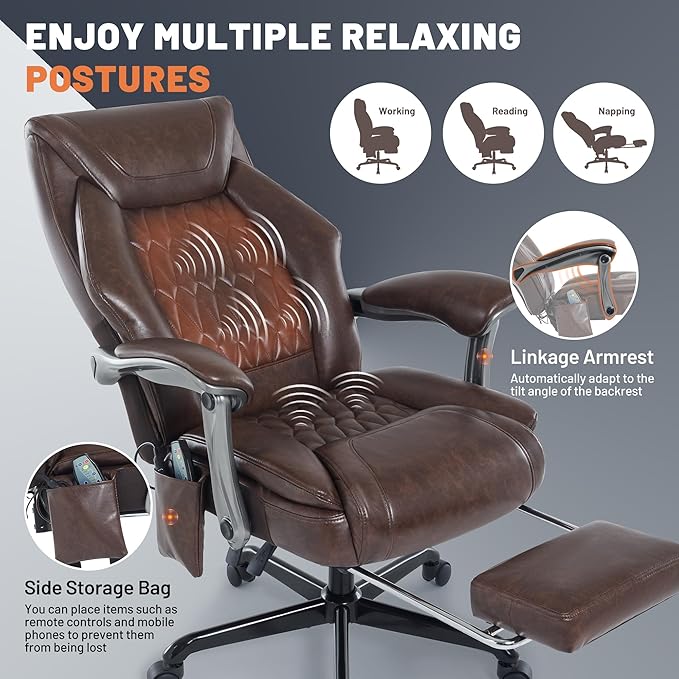 Massage Office Chair with Heat & Foot Rest, 6 Points Vibration, Ergonomic Executive Reclining Desk Chair, PU Leather Padded Seat for Home Office Comfort