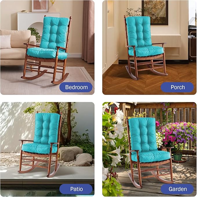 IPYNBAP Rocking Chair Cushion, Waterproof and Fade-Resistant Patio Chair Cushions, Tufted Chair Pads for Rocker Furniture, 17x17 Inch, Indoor/Outdoor Seat Cushions with Ties, Teal Blue (Pack of 2)