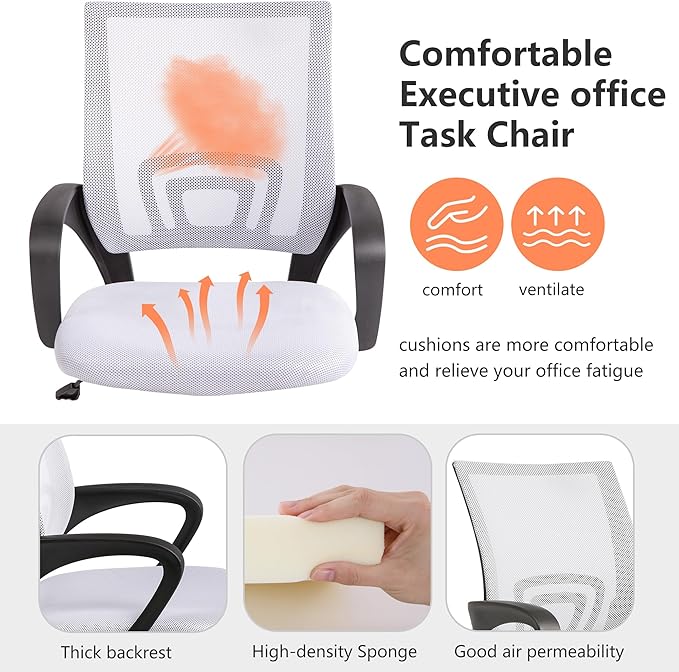 PayLessHere Home Office Chair - Adjustable Ergonomic Chair with Lumbar Support, Armrest, Executive Style, High Density Mesh, 360 Degree Swivel, for Men & Women (White)