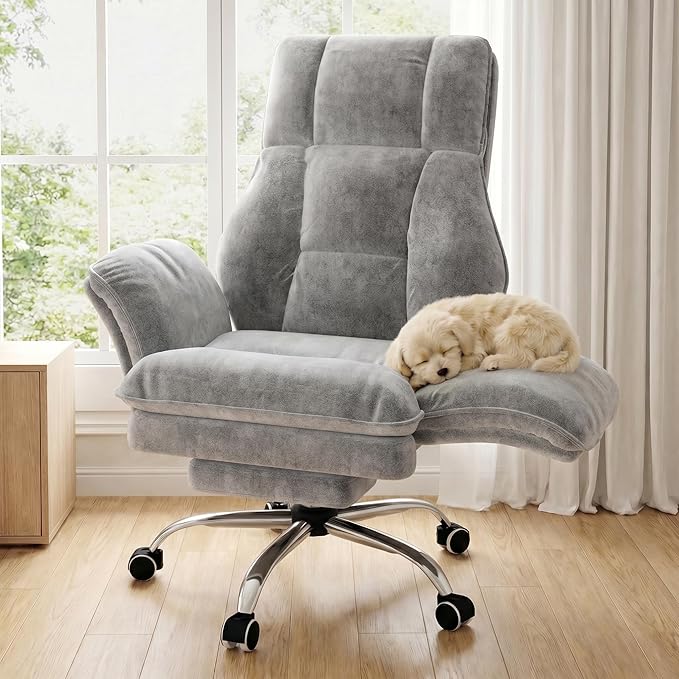 Big and Tall Office Chair, Executive Ergonomic Computer Gaming Chair with Foot Rest, Flip Armrests for Cross Legged Sitting & Pet, Premium Tech Fabric Wide Seat Reclining Desk Chair, Criss Cross Chair