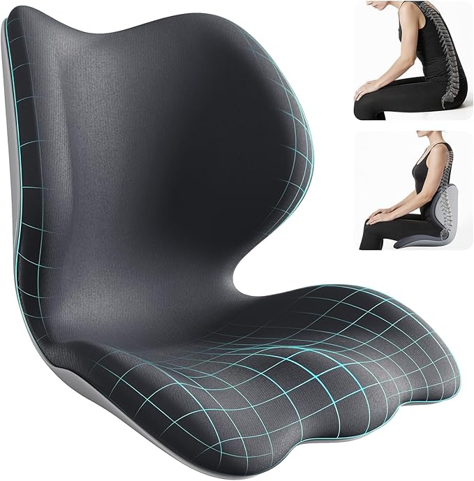 Civa Ergonomic Back Support Cushion for Office & Wheelchair, Posture Support for Long Sitting, Lumbar System & Extra-Thick Memory Foam for Sciatica Pain Relief (Max Hips 40", Waist 38")