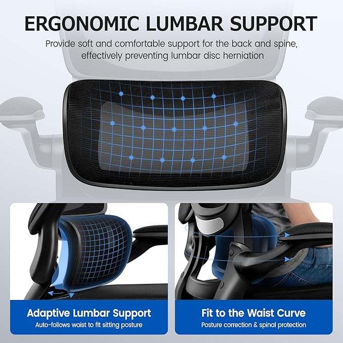 ALLGOD Ergonomic Office Chair, Breathable Mesh Ergonomic Desk Chair with Lumbar Support, Flip-up Armrests, Computer Chairs Comfortable for Home, Office, Work, Standard, 4 Pack