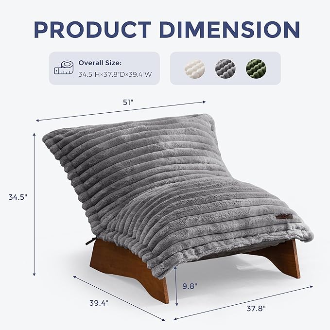 MAXYOYO Adjustable Living Room Chair, Convertible Bean Bag Chair & Recliner with Frame, Removable Cushion Floor Sofa Striped Fabric, Soft Upholstered Lounge for Bedroom, Dorm, Grey