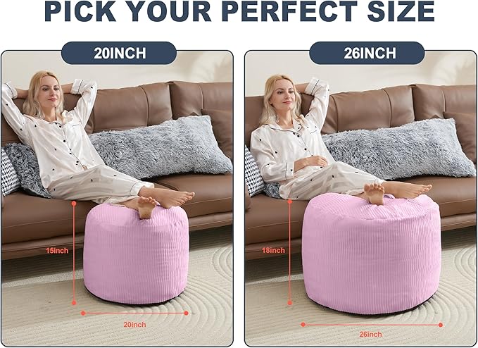 WSOFRLAC Pouf Ottoman Foot Stools Ottoman with Foam Small Corduroy Ottomans for Living Room Ottomans Pouf 20x15 Floor Poufs Foot Rest for Office Chair Pink Foot Stool Small