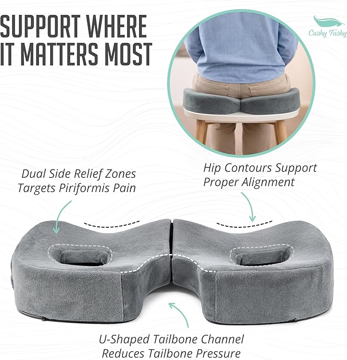 Cushy Tushy Premium Foldable Piriformis Seat Cushion - Piriformis Pain and Sciatic Pain Relief Cushion - for Home & Office Use, Perfect for Travel or Driving