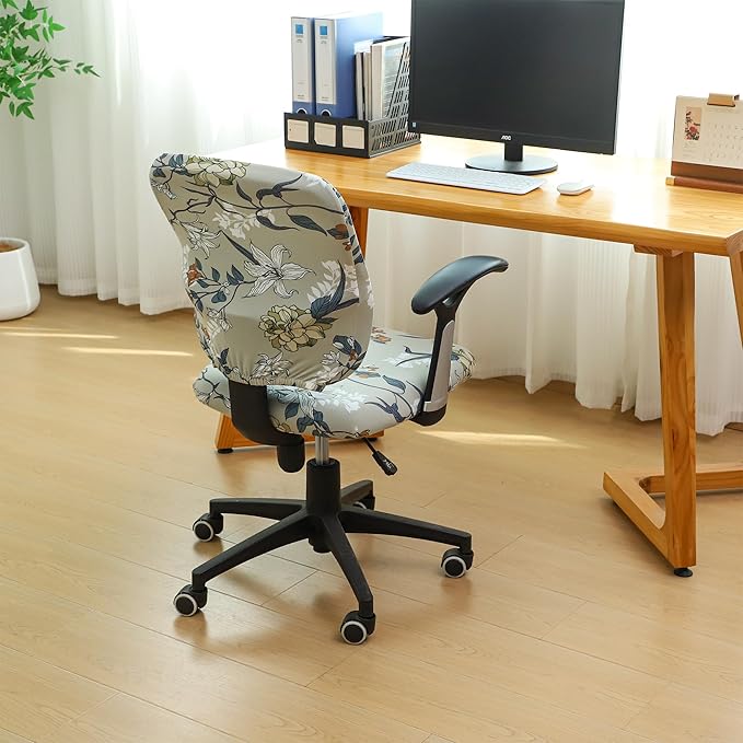 FORCHEER Printed 2 Pieces Split Office Chair Covers Stretchable Floral Desk Chair Slipcovers Washable-Floral I