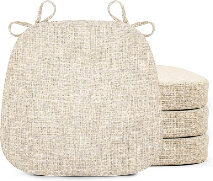 SINOSSO Chair Cushions for Dining Chairs, Soft Blended 2.5" High Density Support Foam Kitchen Seat Cushions with Ties, U-Shaped Non-Slip Indoor Chair Pads, 16.5" x 16", 4 PCS, Beige