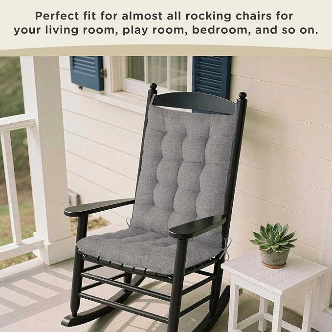 AddGrace Rocking Chair Cushions Indoor Tufted Cushions for Rocking Chairs with Ties Comfortable Textured Fabric Set of Seat & Back Cushion 21x17/17x17 Light Grey