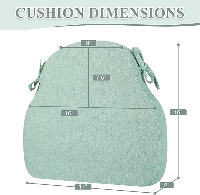 Light Green Winsor Chair Cushions with Ties, Dining Kitchen Chair Seat Pads Non Slip Removable Washable Cover 17"x16" Set of 4