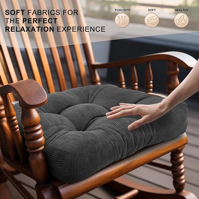 Lokex Rocking Chair Cushion Only,Tufted Non-Slip Comfortable Rocking Chair Cushions Indoor with Ties,Striped Rocking Chair Pads (Dark Gray, 28x18/18x18)