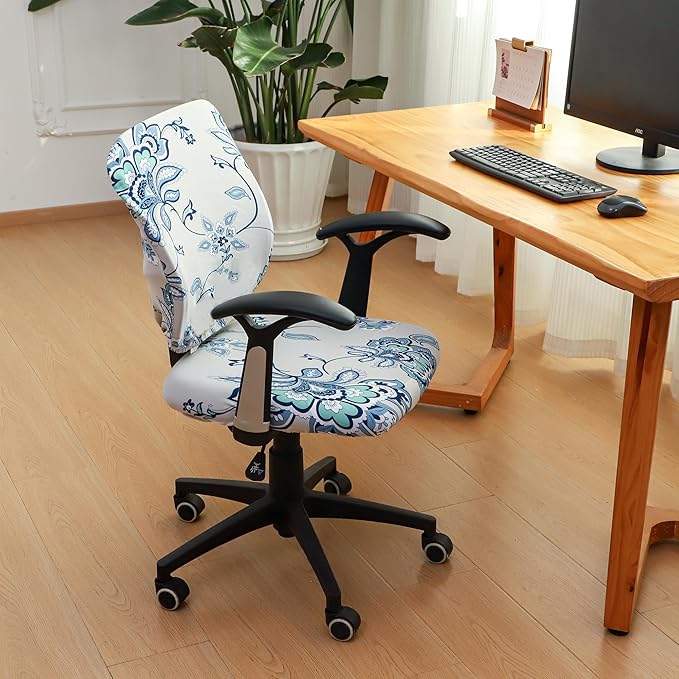 FORCHEER Floral Split Office Chair Cover 2 Piece Stretch Separated Desk Chair Slipcover for Backrest and Seat Washable