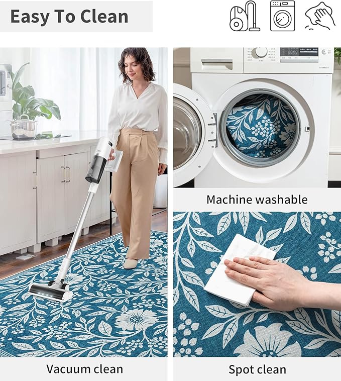 chakme Office Chair Mat for Hardwood Floor, 60"x45" Easy Glide Computer Desk Mat Protector for Rolling Chair Under Desk Rug Nonslip Backing, Machine Wash, (Blue Flowers)