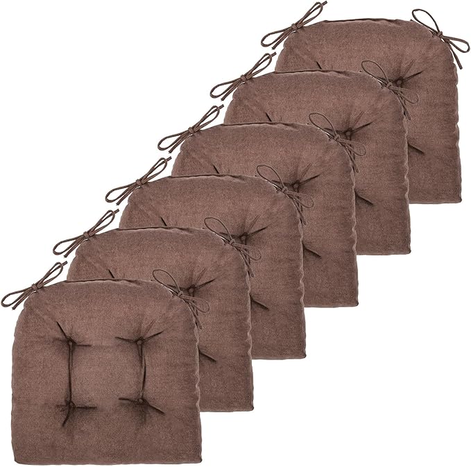 Chair Cushion, Chair Cushions for Dining Chairs, Chair Pads and Mat with Ties for Indoor Kitchen Seat and Desk (Dark Coffee, 6 Count - 17 x 16 in)