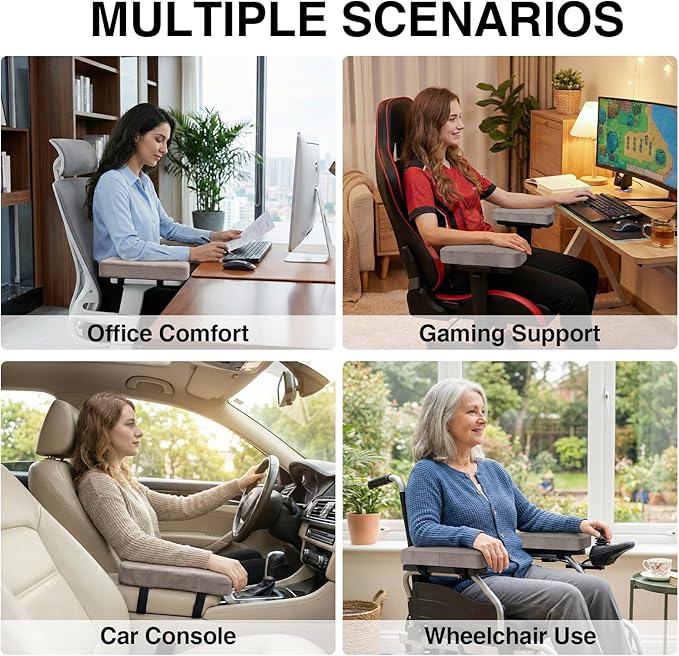 Smiry Ergonomic Office Chair Armrest Pads, Memory Foam Arm Rest Covers, Non-Slip Armrest Cushion with Adjustable Buckles and Straps, Elbow Relief for Desk, Gaming & Wheelchair (Taupe, Set of 2)