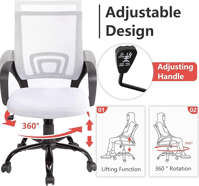 PayLessHere Office Computer Chair Ergonomic Cheap Desk Chair Adjustable Comfortable Mid Back Task Rolling Swivel with Lumbar Support for Home Office (Pack of 2, White)