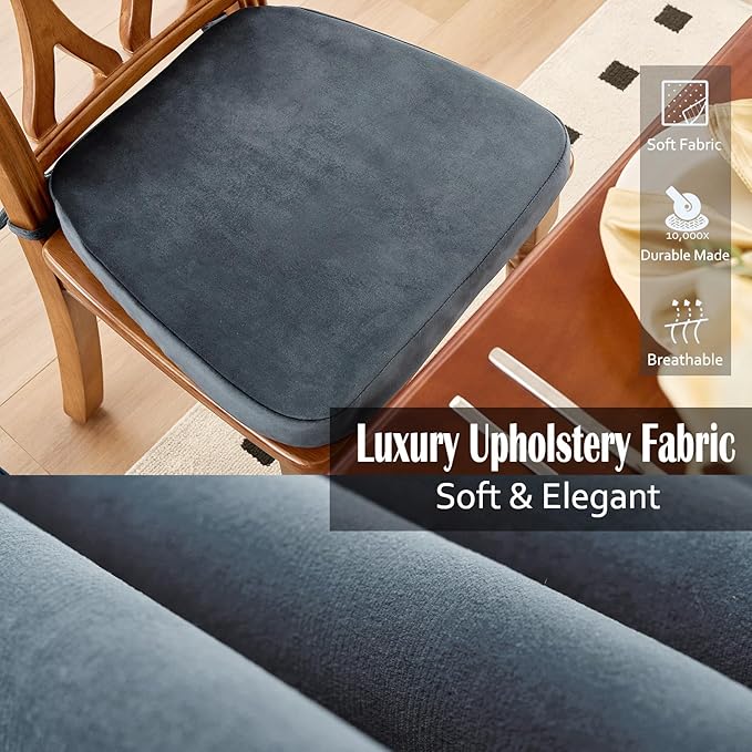 2'' Thick High-Density Foam Indoor Chair Cushions | Dining Chair Pads with Ties, Removable Washable Cover, Kitchen Chair Cushions 17"x16", Charcoal Gray 2 Pack