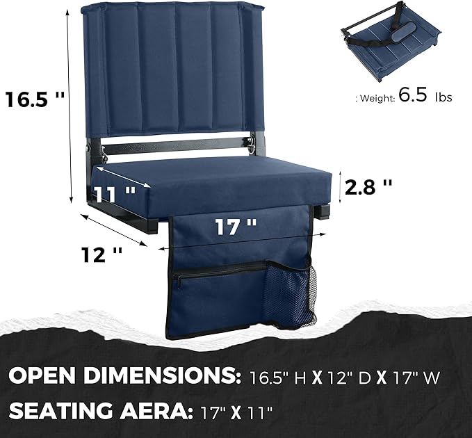 SPORT BEATS Stadium Seats with Back Support Bleacher Chairs with Back and Cushion Thick Padded Bleacher Seats Includes Shoulder Strap