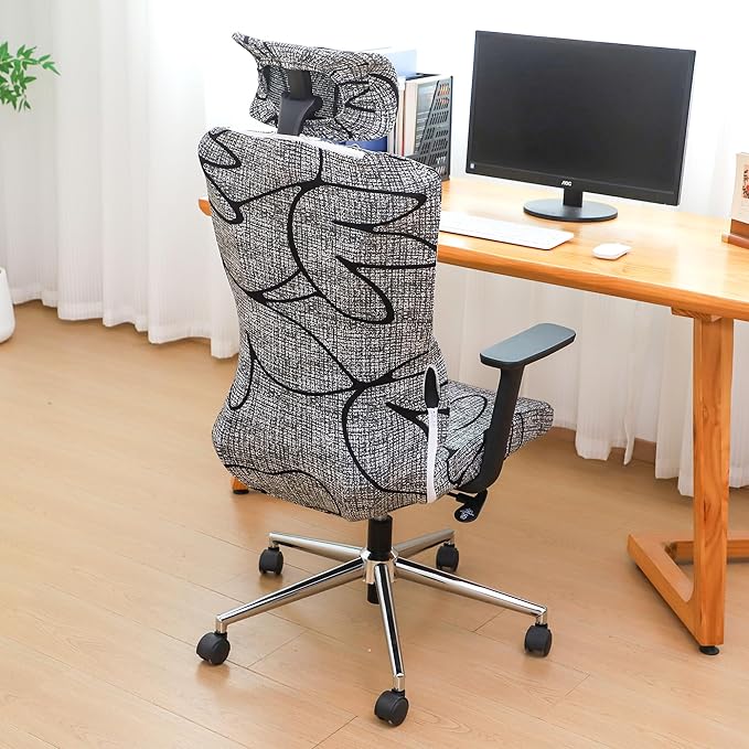 Ergonomic Office Chair Covers Set with Headrest Cover Printed 2 Pieces Stretch Desk Computer Office Chair and Headrest Slipcovers Washable