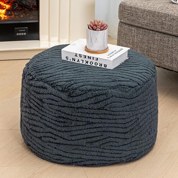 Poofieotto Unstuffed Pouf Ottoman Cover Handmade Footstool Ottoman Storage Solution Floor Pouf Footrest Cushion 20 Diameterx12Height Inches for Living Room Wedding Bedroom Gray No Filler